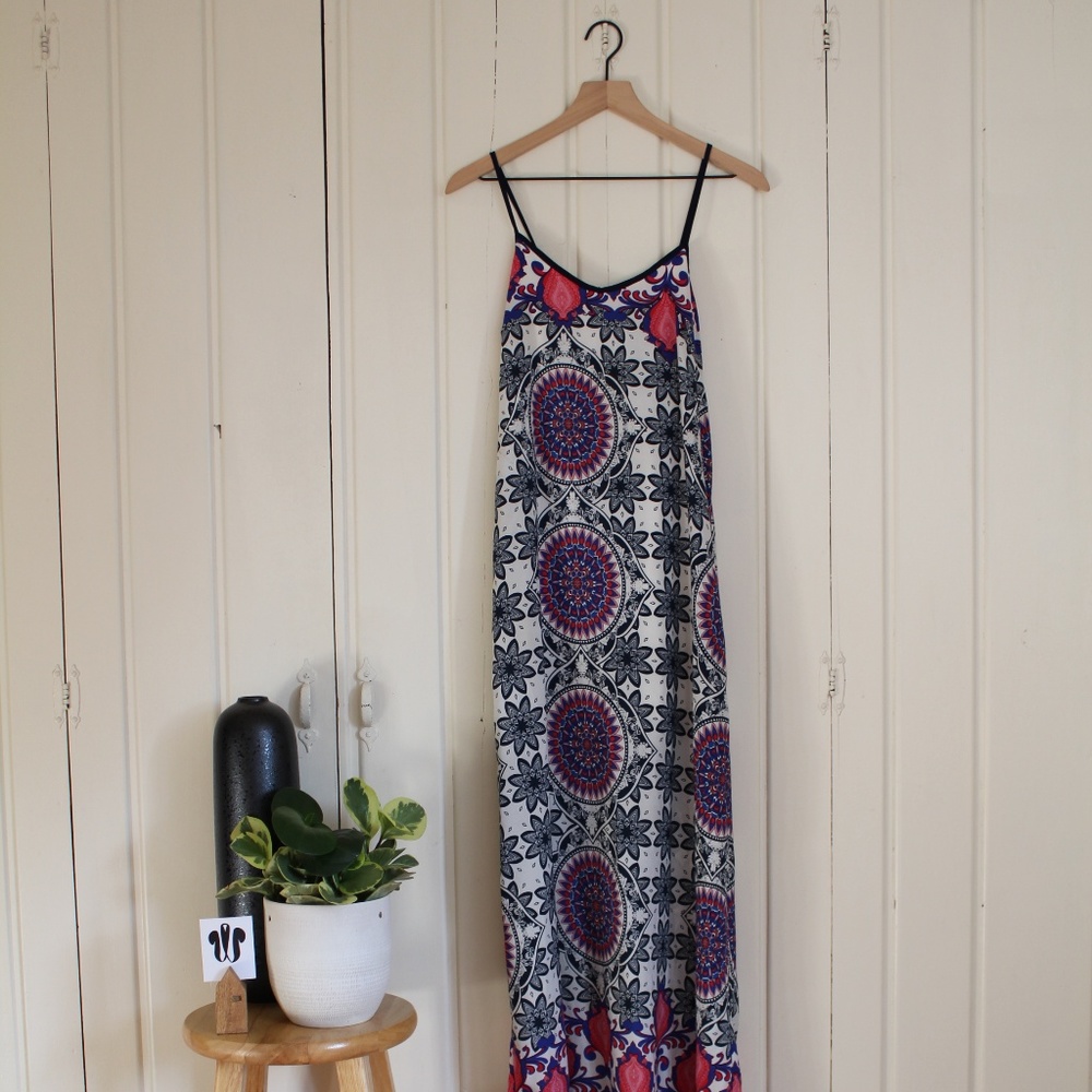 Navy, Coral, and White Mandala Miami Maxi Dress